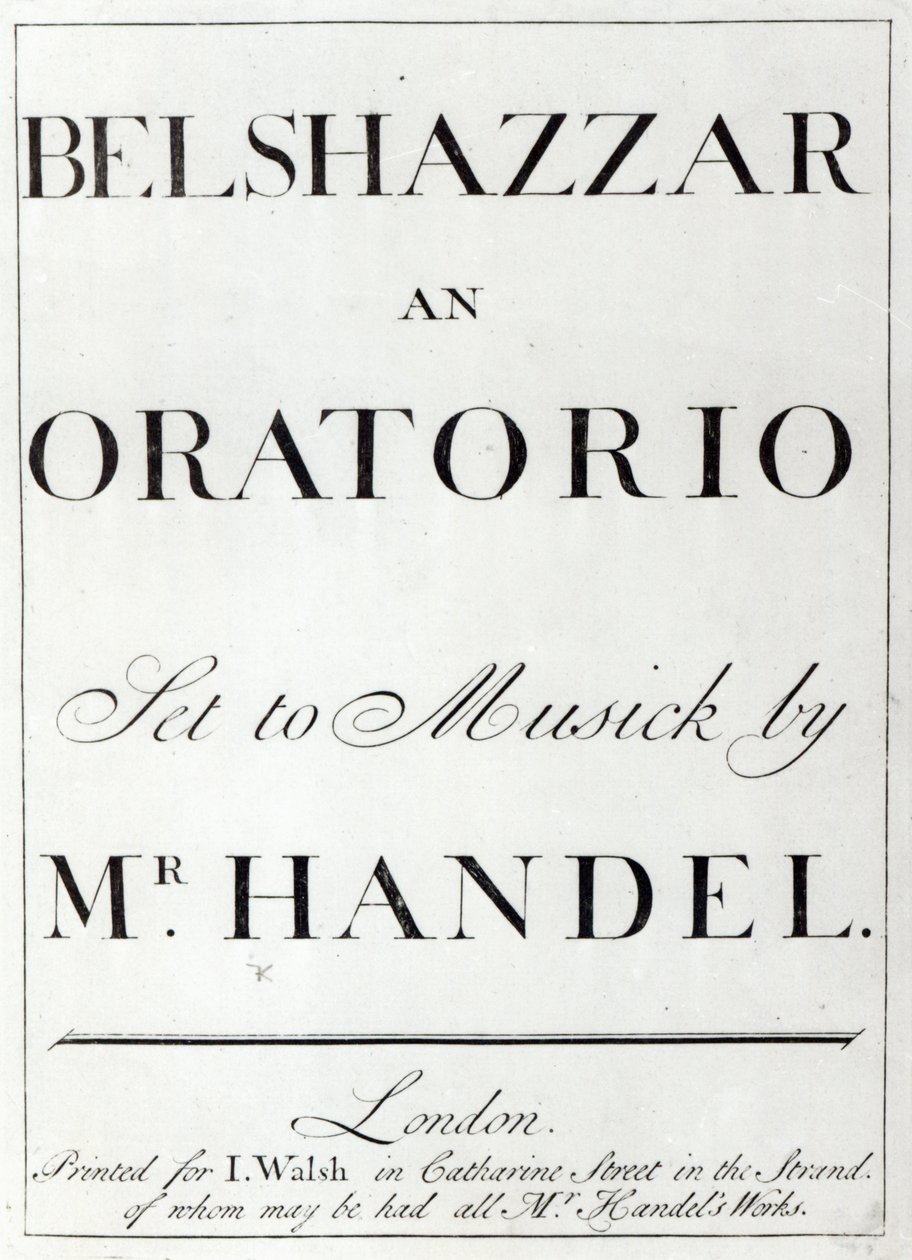 Couverture de la partition pour Belshazzar de Haendel, publiée en 1745 - English School