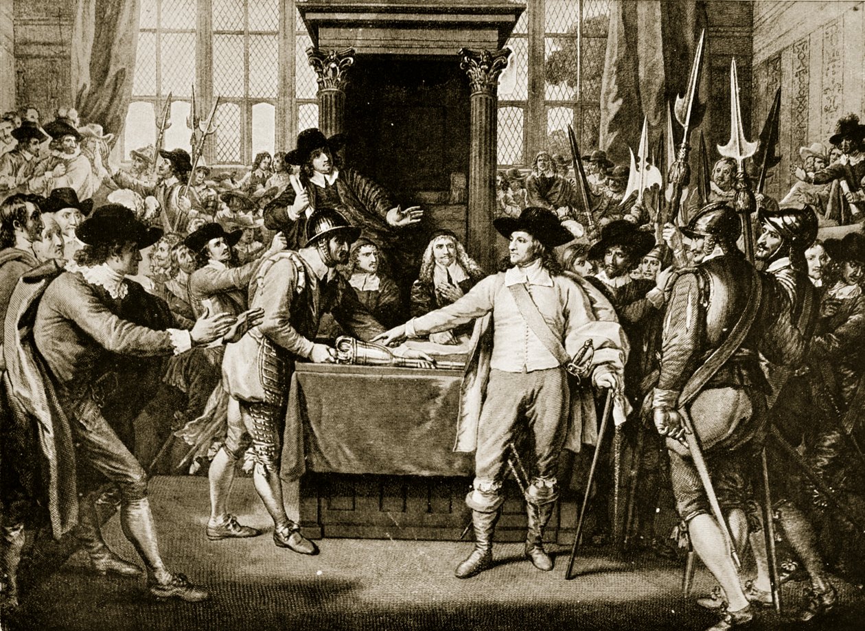 Cromwell dissolvant le Long Parlement, 1653, illustration de Hutchinsons Story of the British Nation, c.1923 - English School