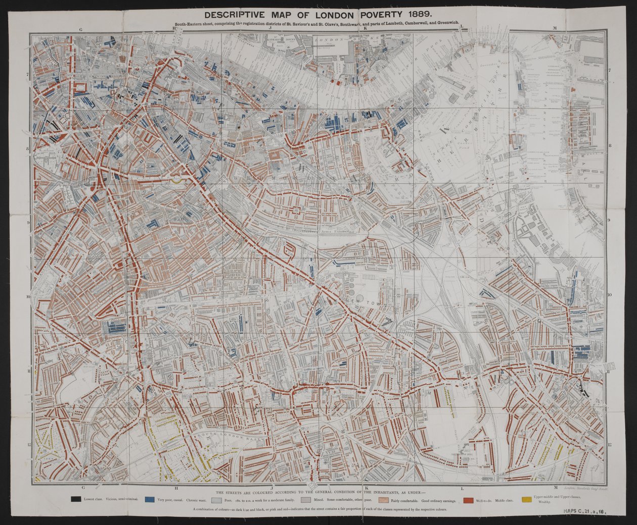 Carte descriptive de la pauvreté à Londres, par Charles Booth - English School