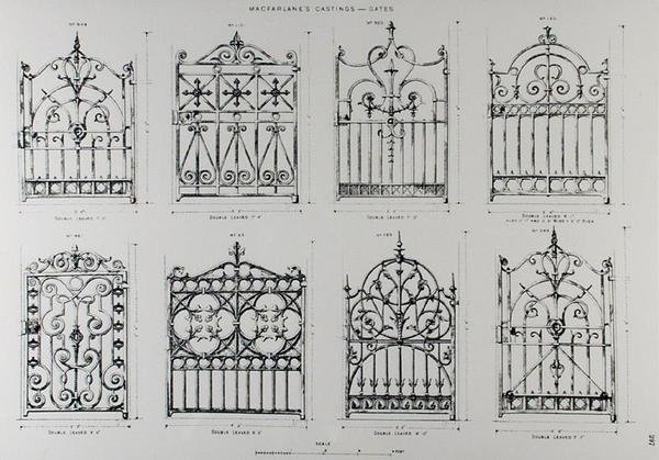 Conceptions pour des balustrades en fonte, de 