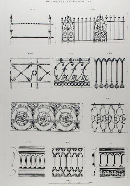 Conceptions pour des balustrades en fonte, de 