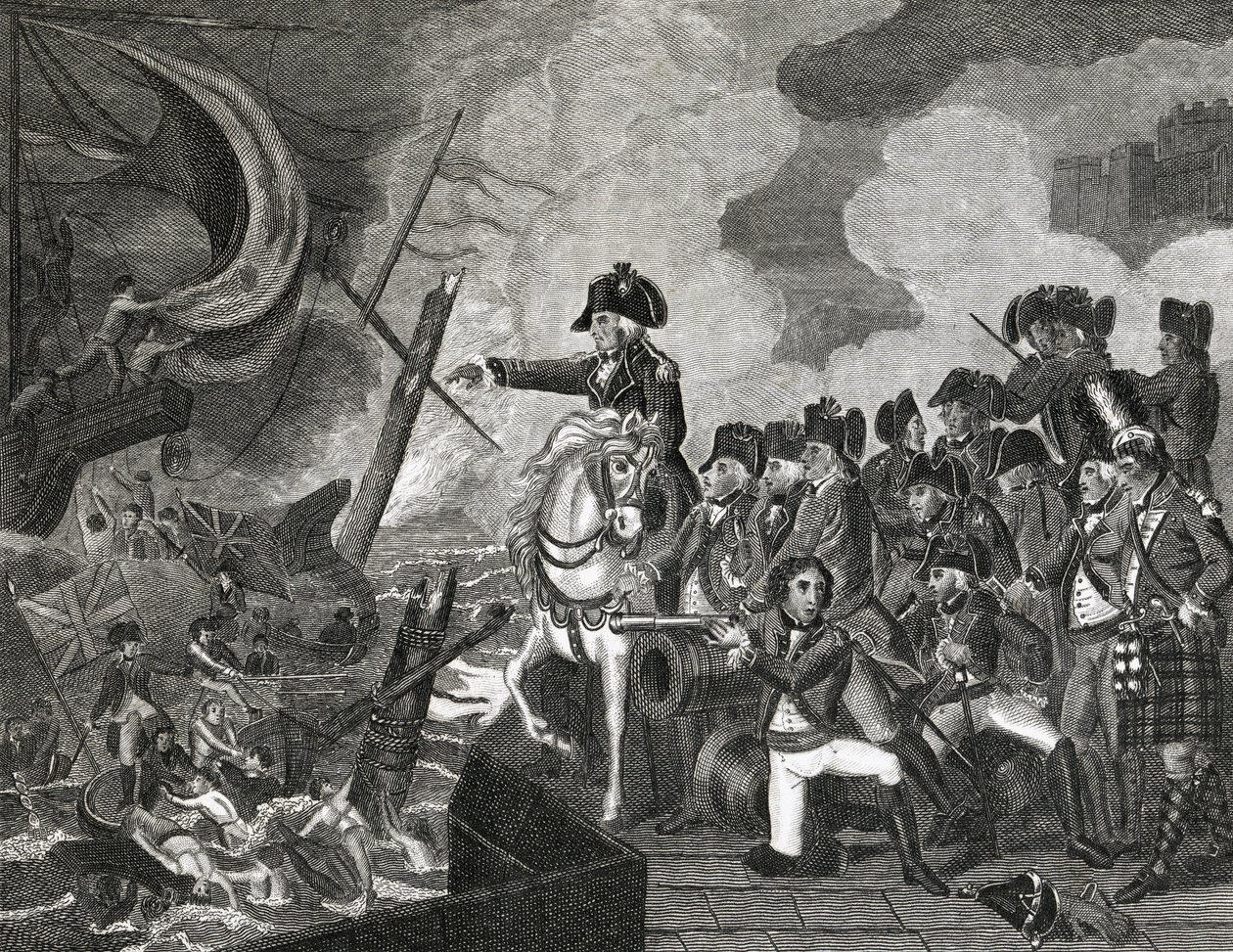 Destruction des canonnières devant Gibraltar, gravé par H.Cook, 1816 - English School