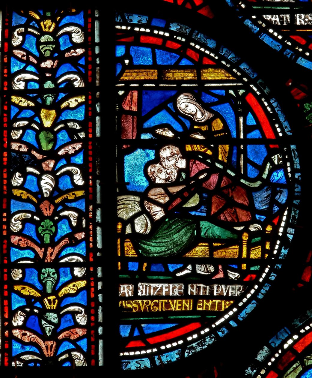 Détail de la fenêtre des Miracles représentant John Roxborough et Henry Beche - English School