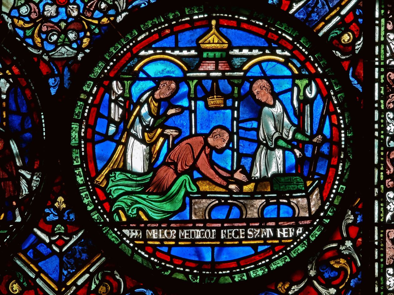 Détail de la fenêtre des Miracles représentant William Kellett et Adam Forrester - English School