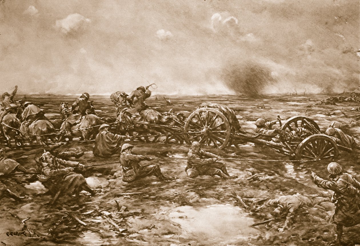 Difficultés du transport des canons, 1914-19 - English School