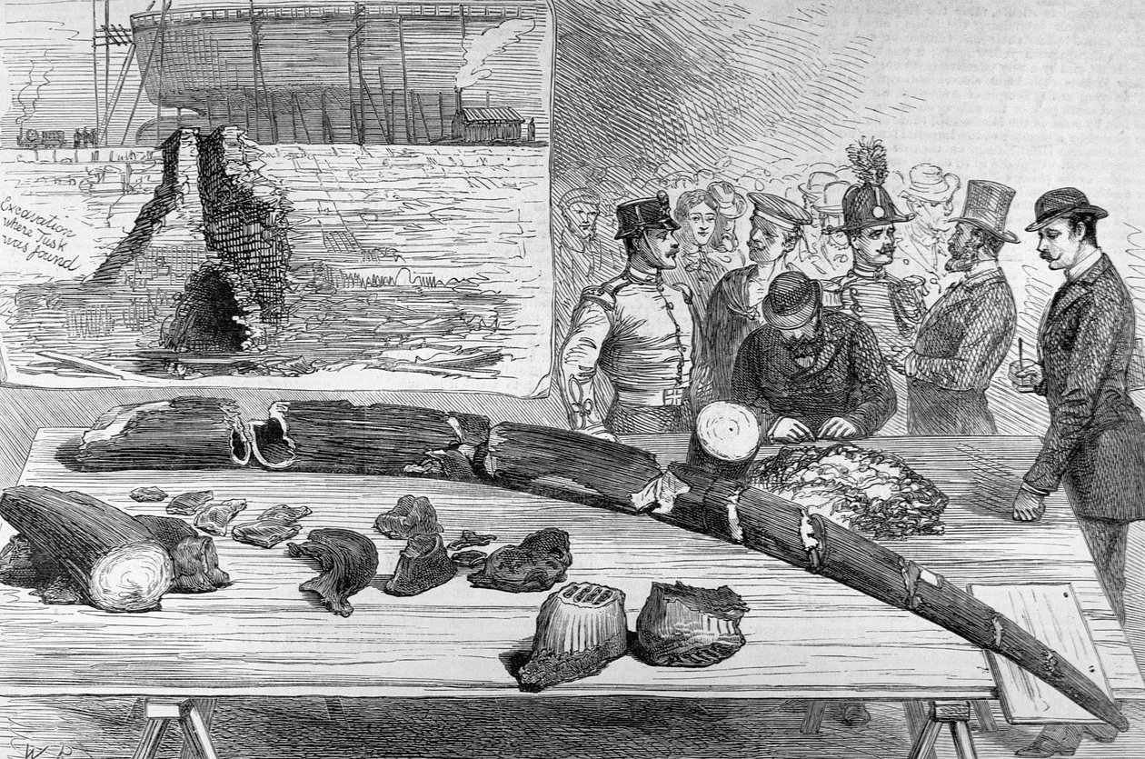 Découverte de restes fossiles à Livourne, Toscane, de The Illustrated London News, 21 janvier 1882 - English School