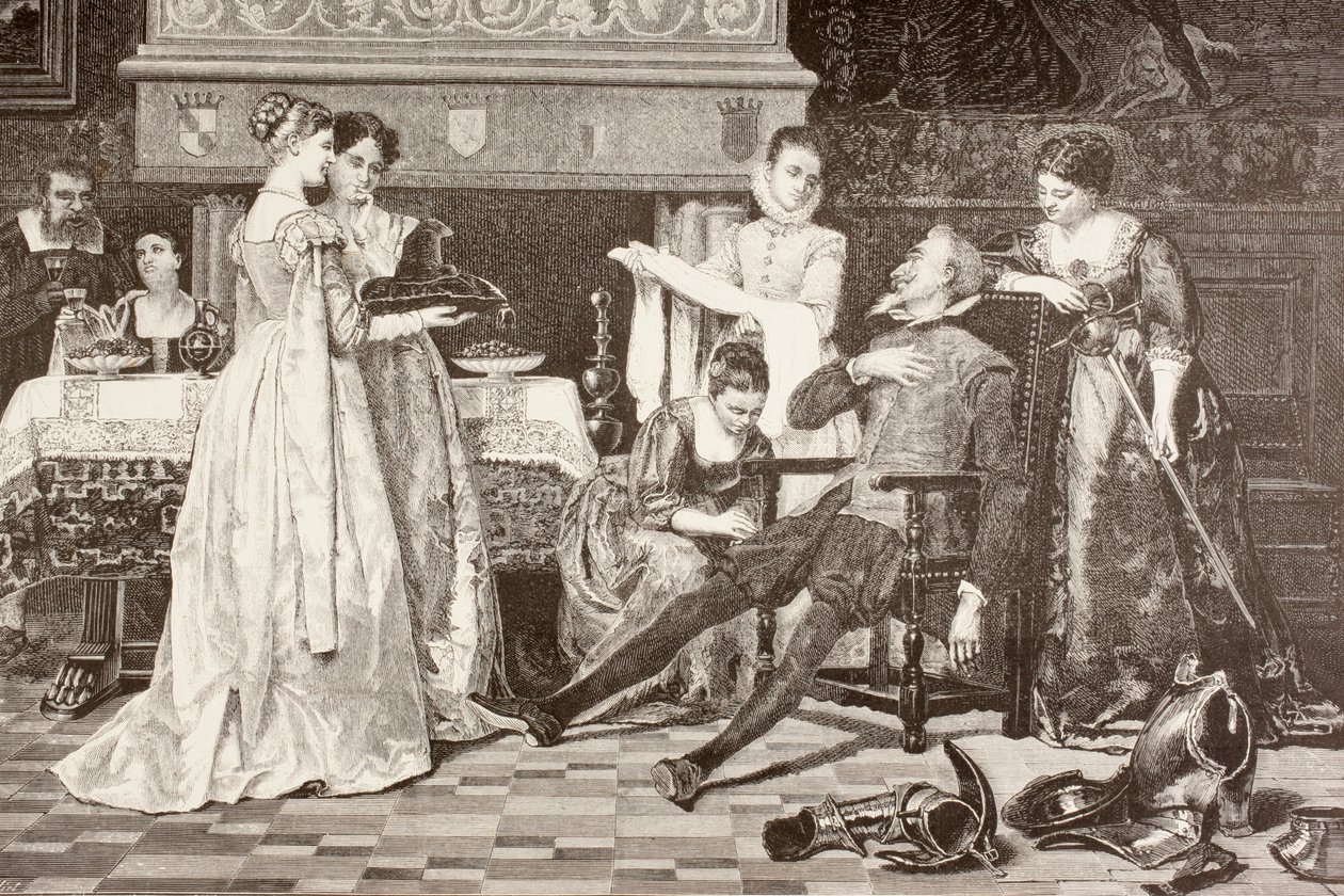 Don Quichotte dans la maison du Duc et de la Duchesse (lithographie) - English School