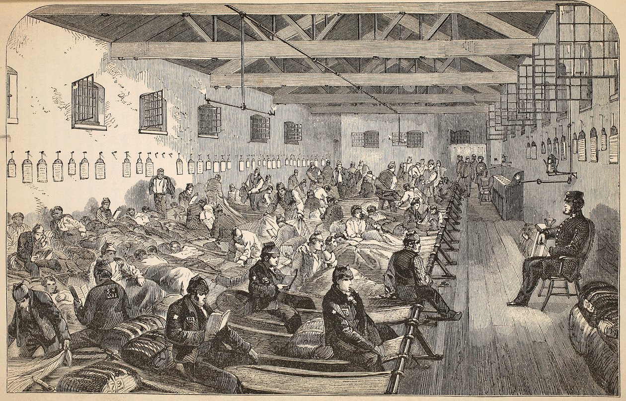 Dortoir à la prison de Coldbath Fields, illustration de The Criminal Prisons of London and Scenes from Prison Life par Henry Mayhew et John Binny, pub. 1862 - English School