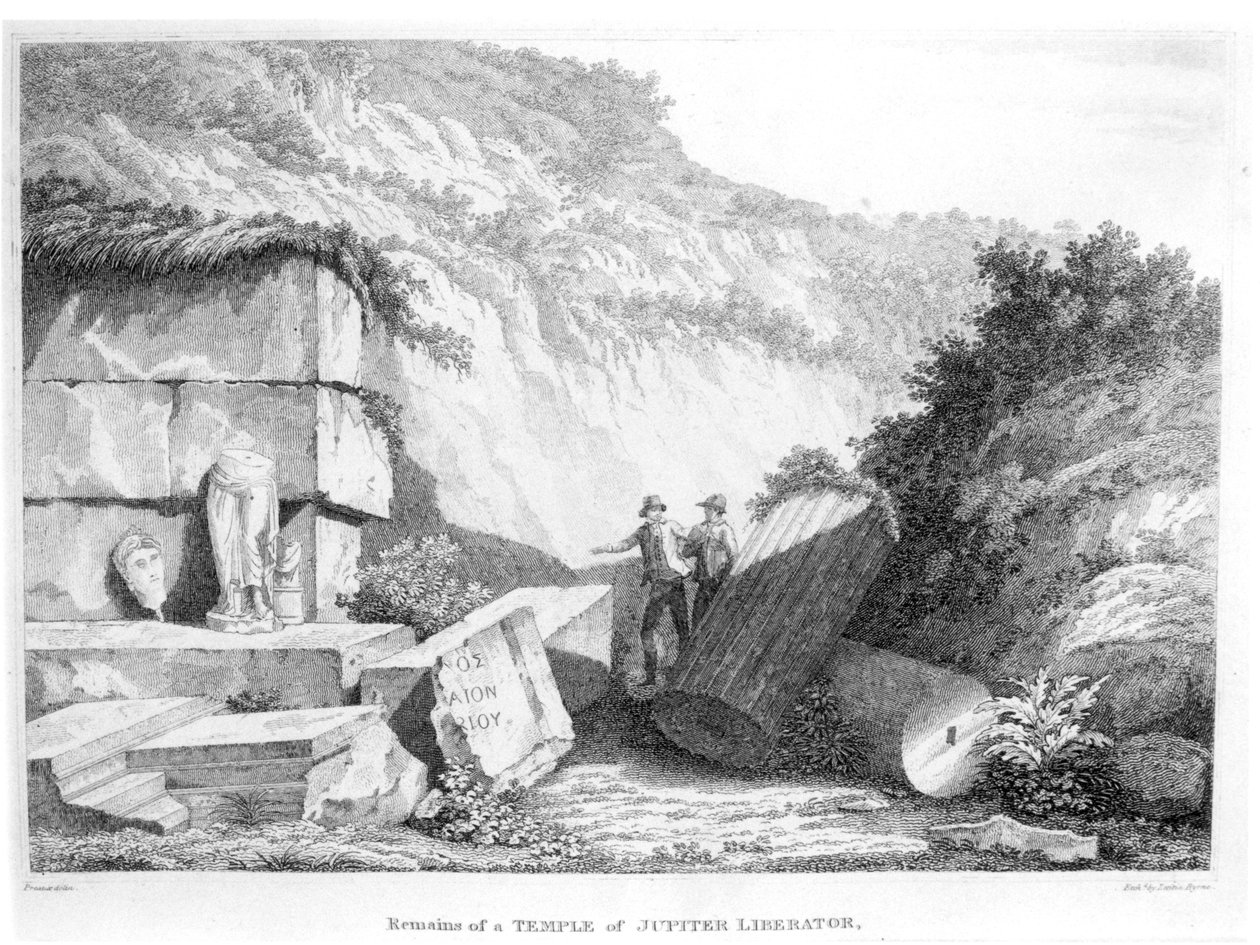 Edward Daniel Clarke (1769-1822) visite les vestiges du Temple de Jupiter Libérateur à Troade, de la Partie 2 de Travels in Various Countries of Europe, Asia and Africa, publié en 1812 - English School