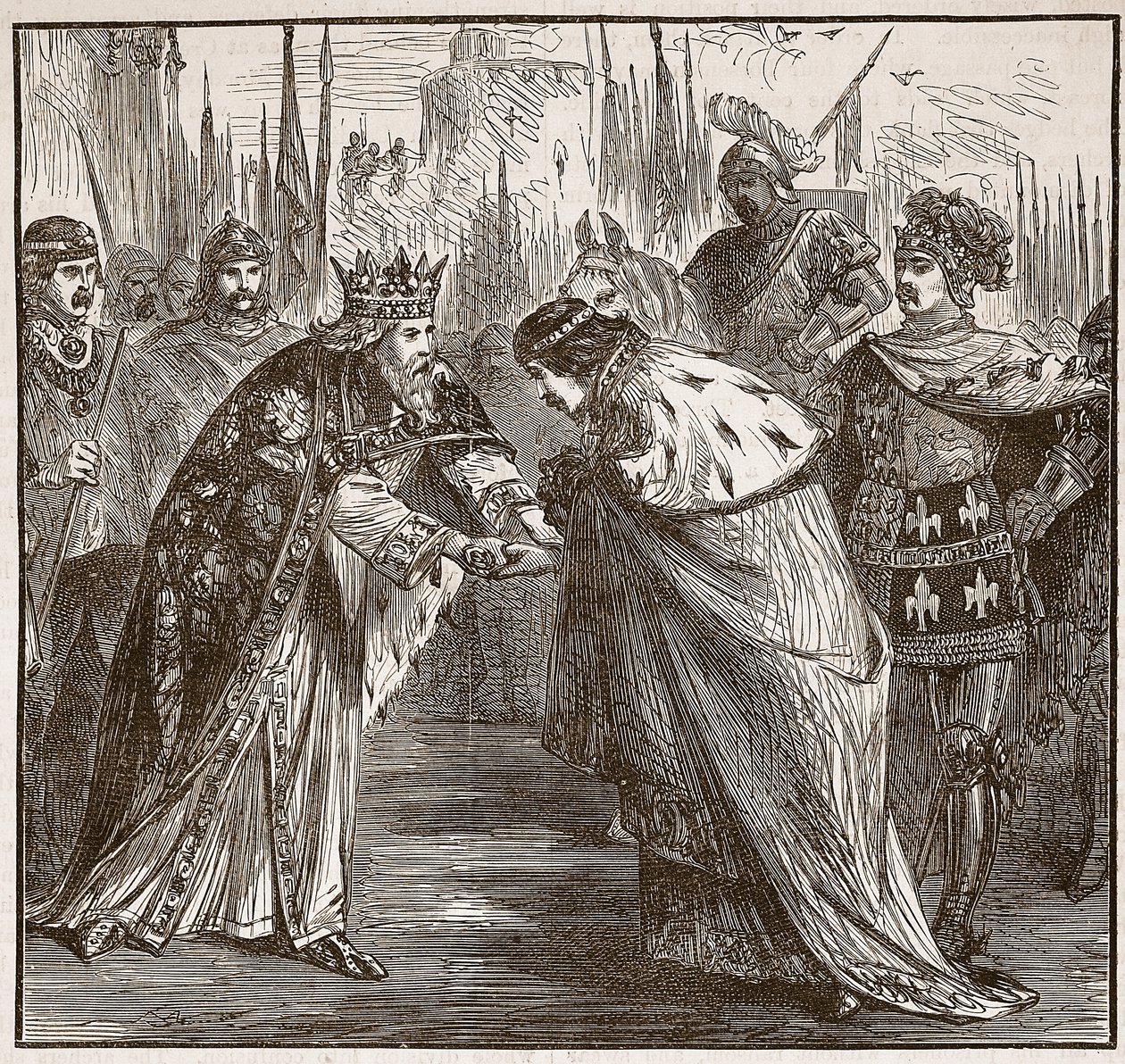 Édouard recevant le roi Jean de France, illustration de Cassells Illustrated History of England - English School