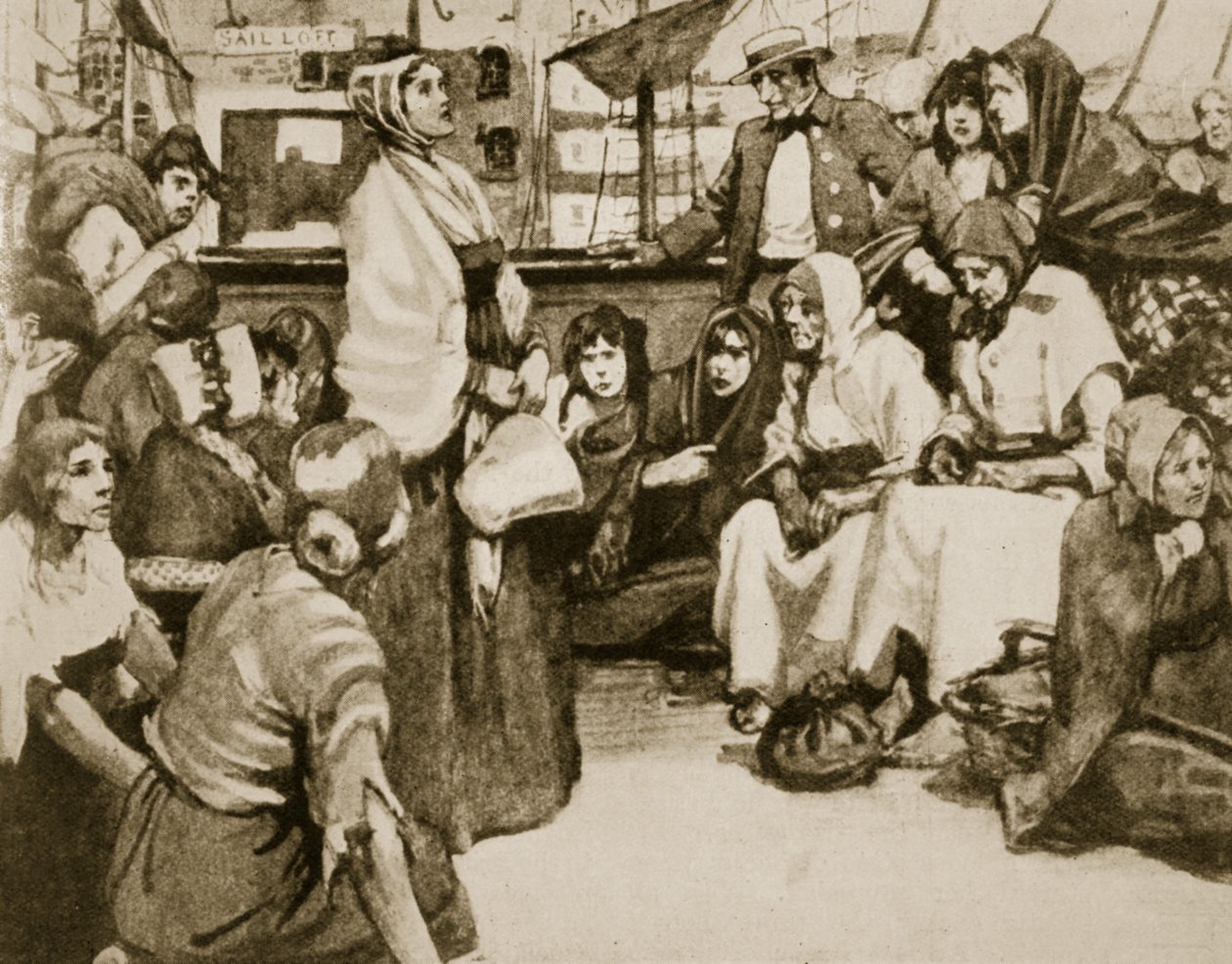 Elizabeth Fry parlant aux prisonniers sur un navire de condamnés - English School