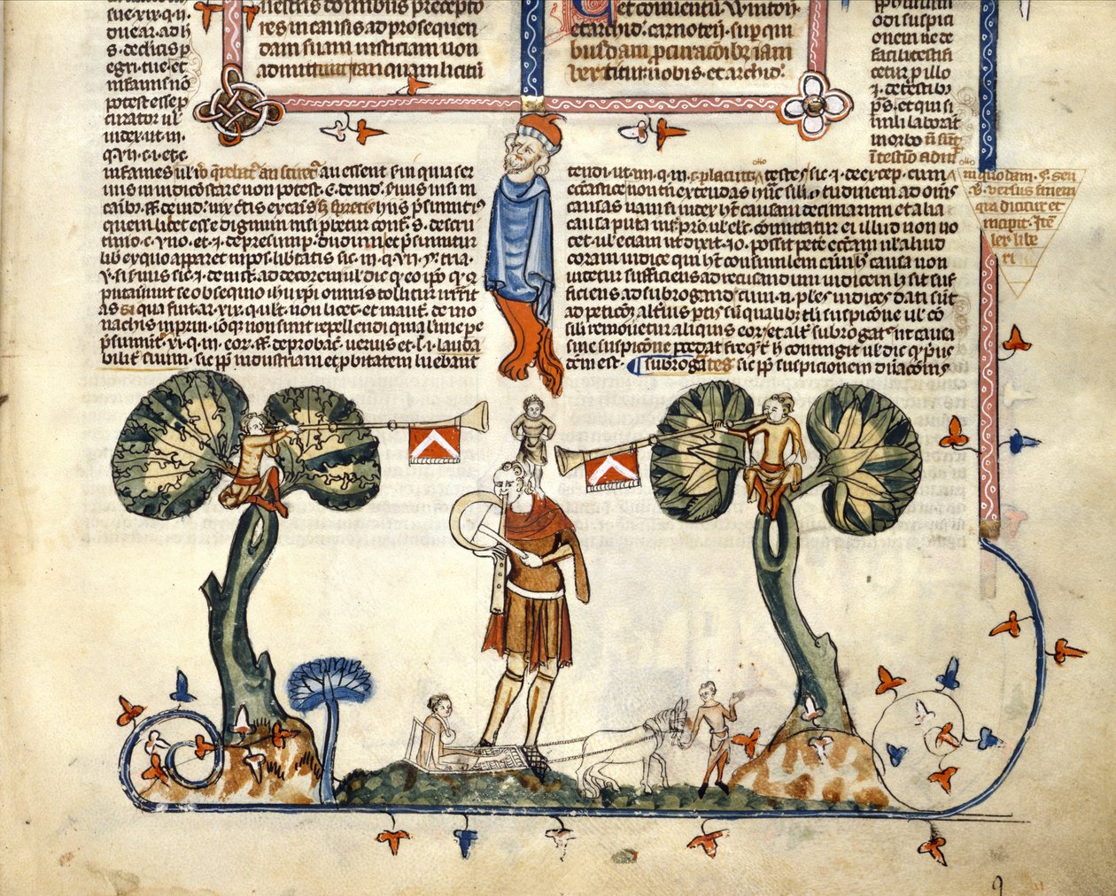 Homme jouant du fifre et du tambour, des Décrétales de Smithfield, c.1340 - English School