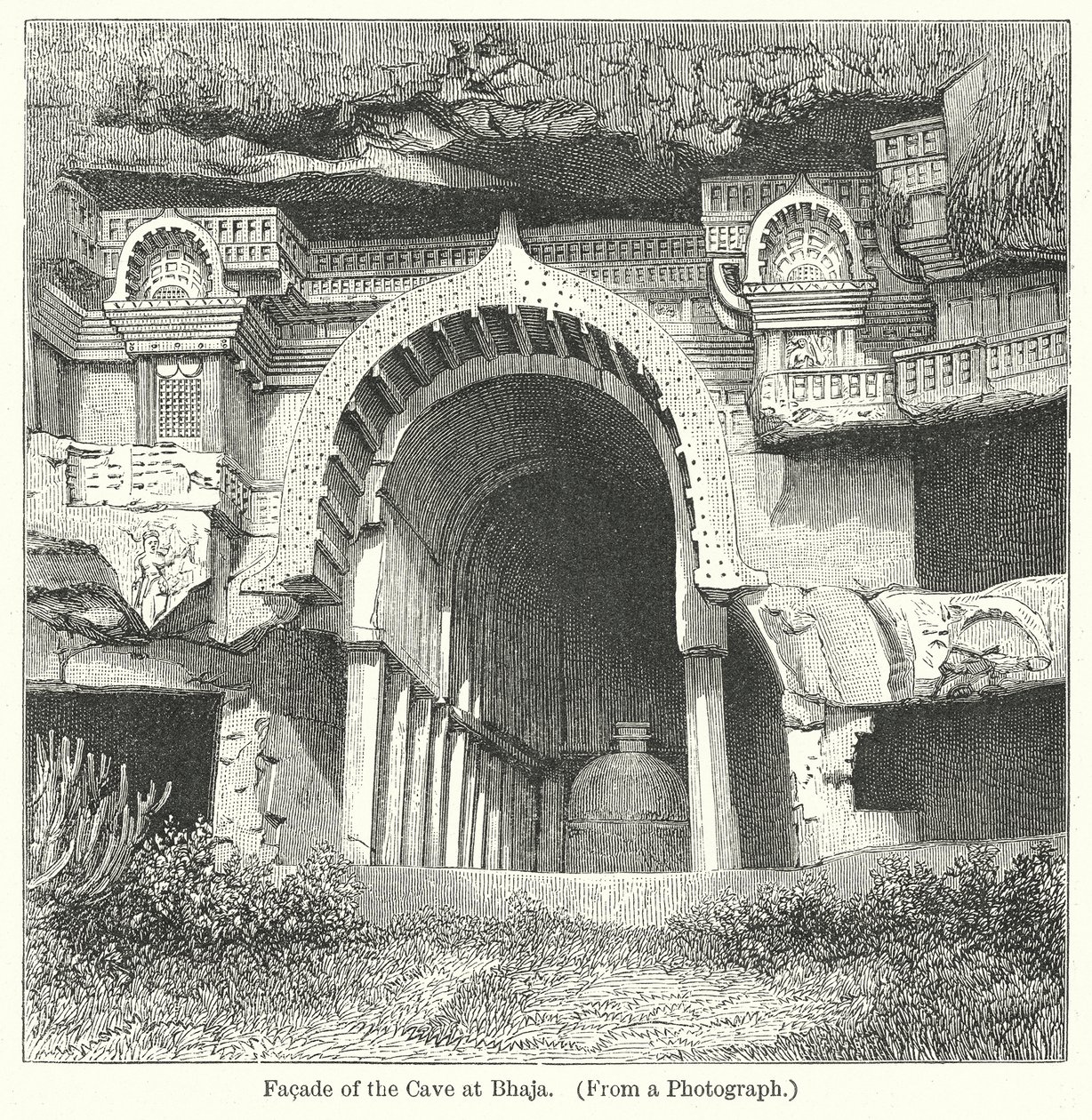 Façade de la grotte de Bhaja (gravure) - English School