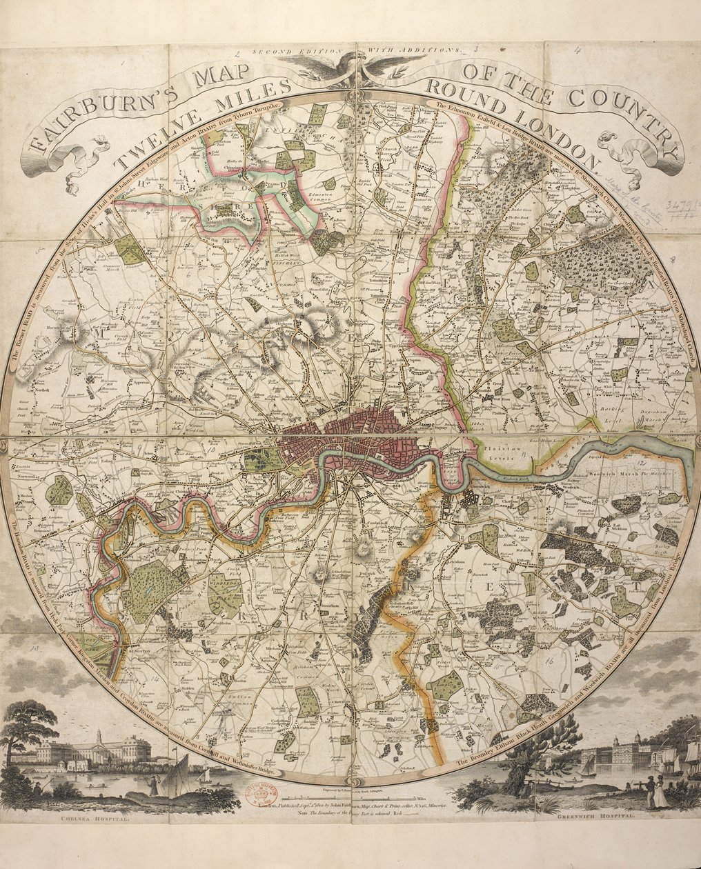 Carte de Fairburn du pays à douze miles autour de Londres - English School