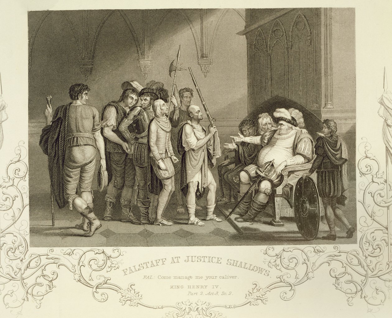 Falstaff chez Justice Shallow, dans Henry IV (Partie 2) Acte III Scène 2, par William Shakespeare (1564-1616) - English School