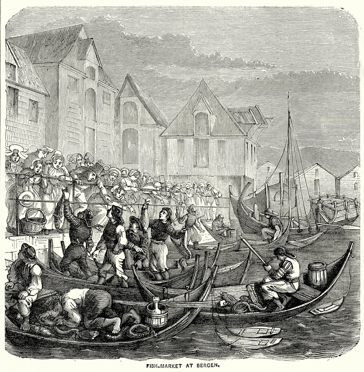 Marché aux poissons de Bergen (gravure) - English School