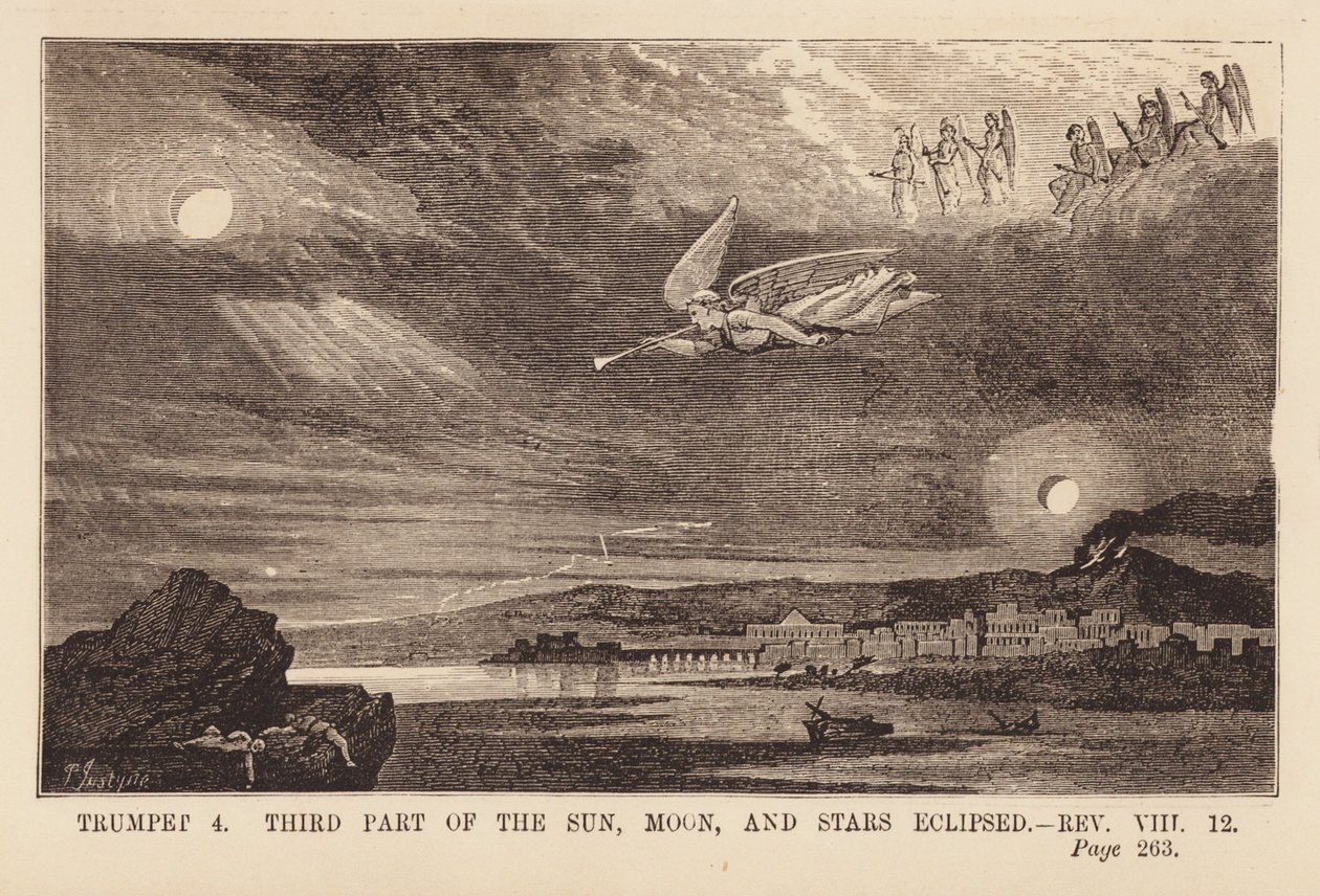 Quatrième ange sonnant de la trompette et obscurcissant le soleil, la lune et les étoiles (gravure) - English School