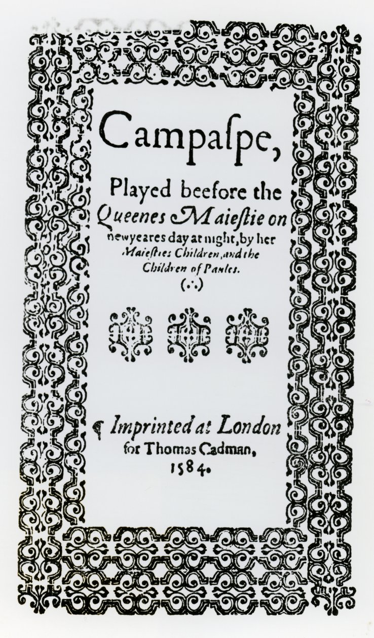 Frontispice de Campaspe par John Lyly (c.1554-1606) 1584 - English School