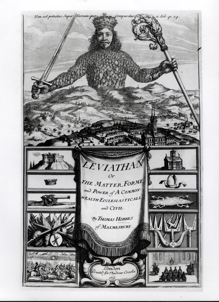 Frontispice de Leviathan or the Matter, Forme and Power of a Common Wealth Ecclesiasticall and Civil, 1651, par Thomas Hobbes de Malmesbury - English School