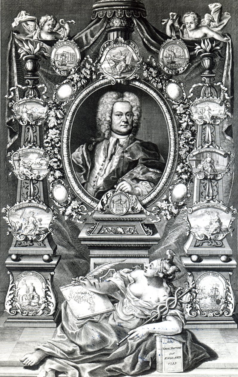 Frontispice de Naval History of England par Thomas Lediard, publié en 1735 - English School