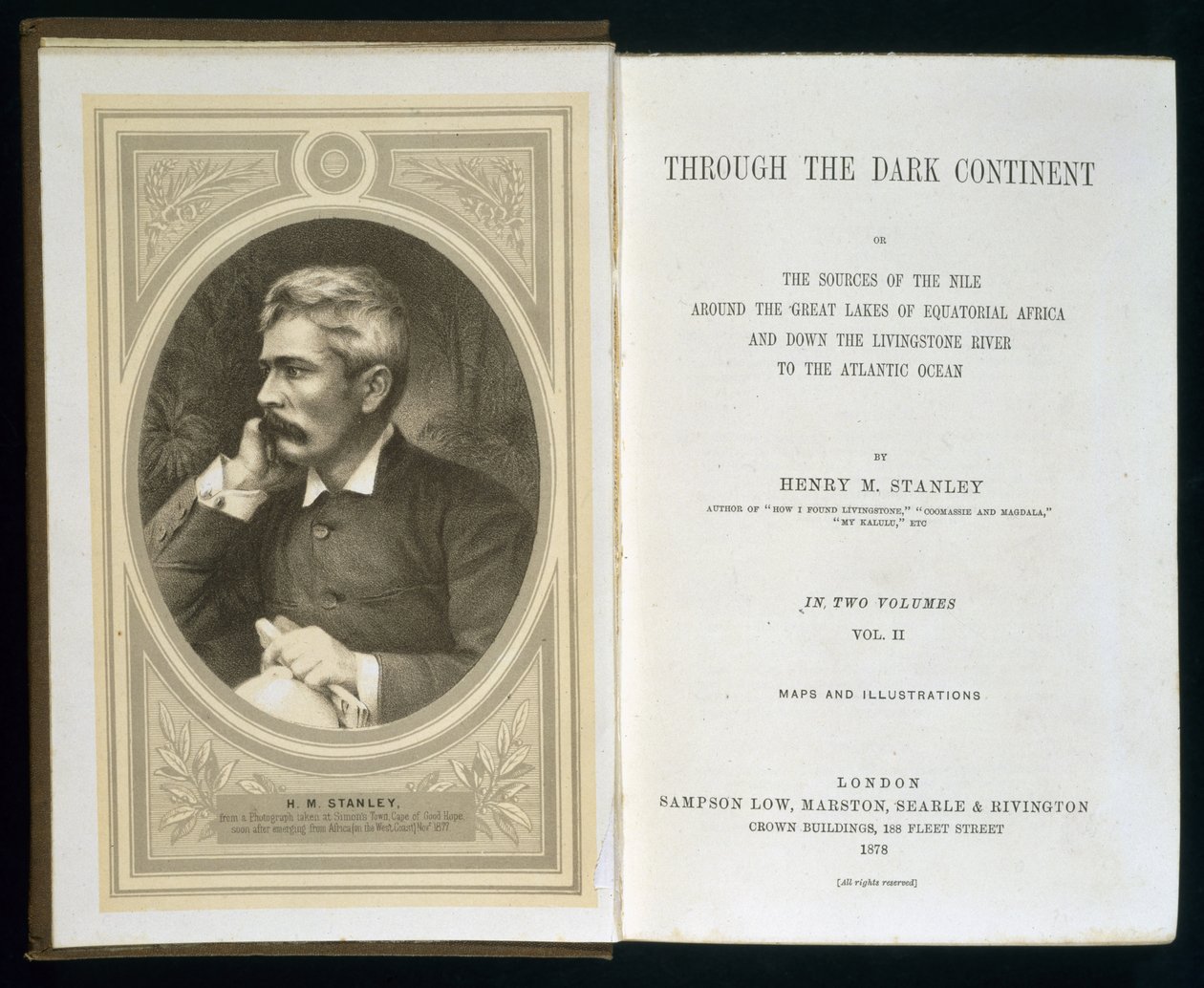 Frontispice de À travers le continent noir, par Henry M. Stanley, publié en 1878 - English School
