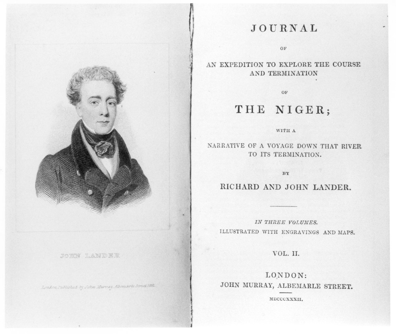 Frontispice du volume 2 de Journal of an Expedition to Explore the Course and Termination of The Niger par Richard et John Lander, publié en 1832 - English School