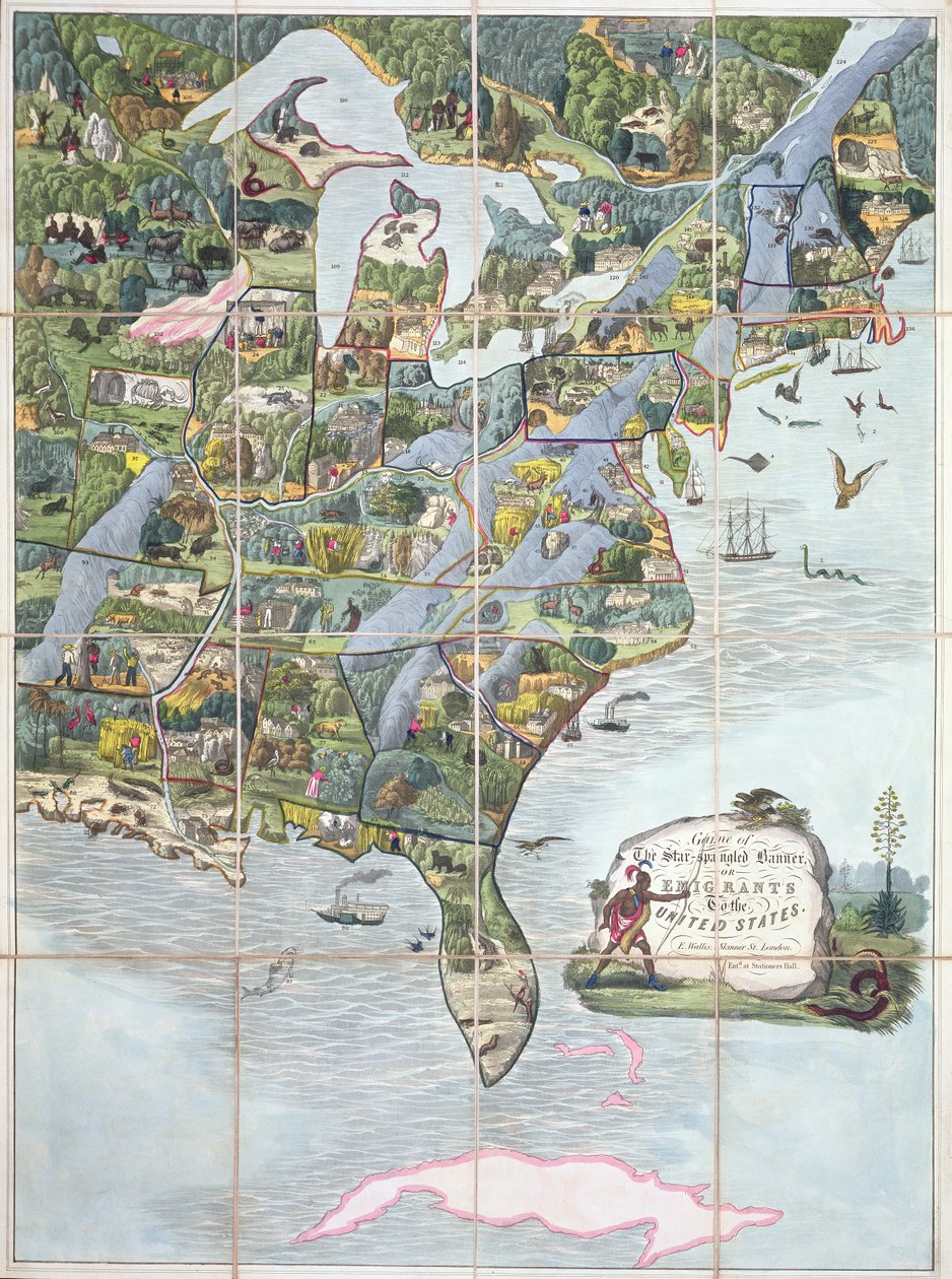 Jeu de la Bannière Étoilée ou Émigrants aux États-Unis, jeu de société c.1860 - English School