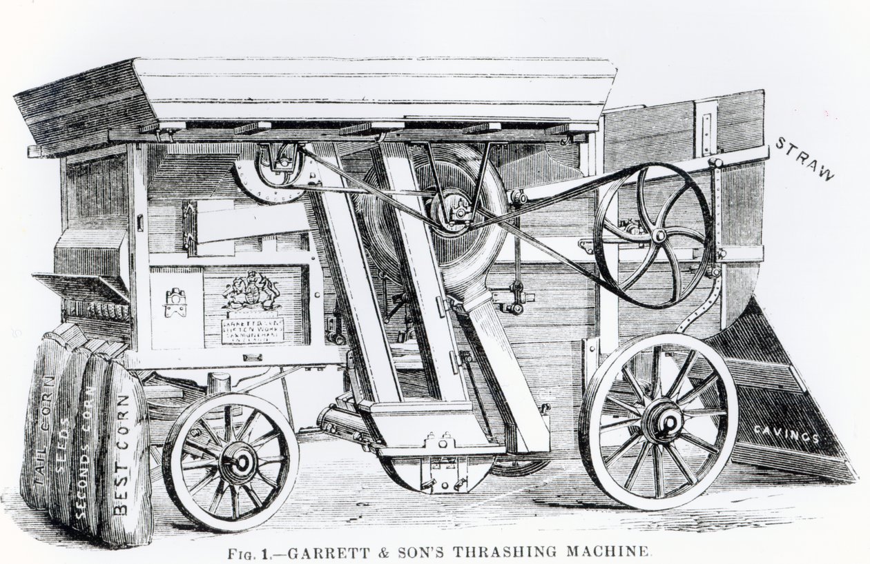 Machine combinée de battage et de nettoyage brevetée Garrett and Sons - English School