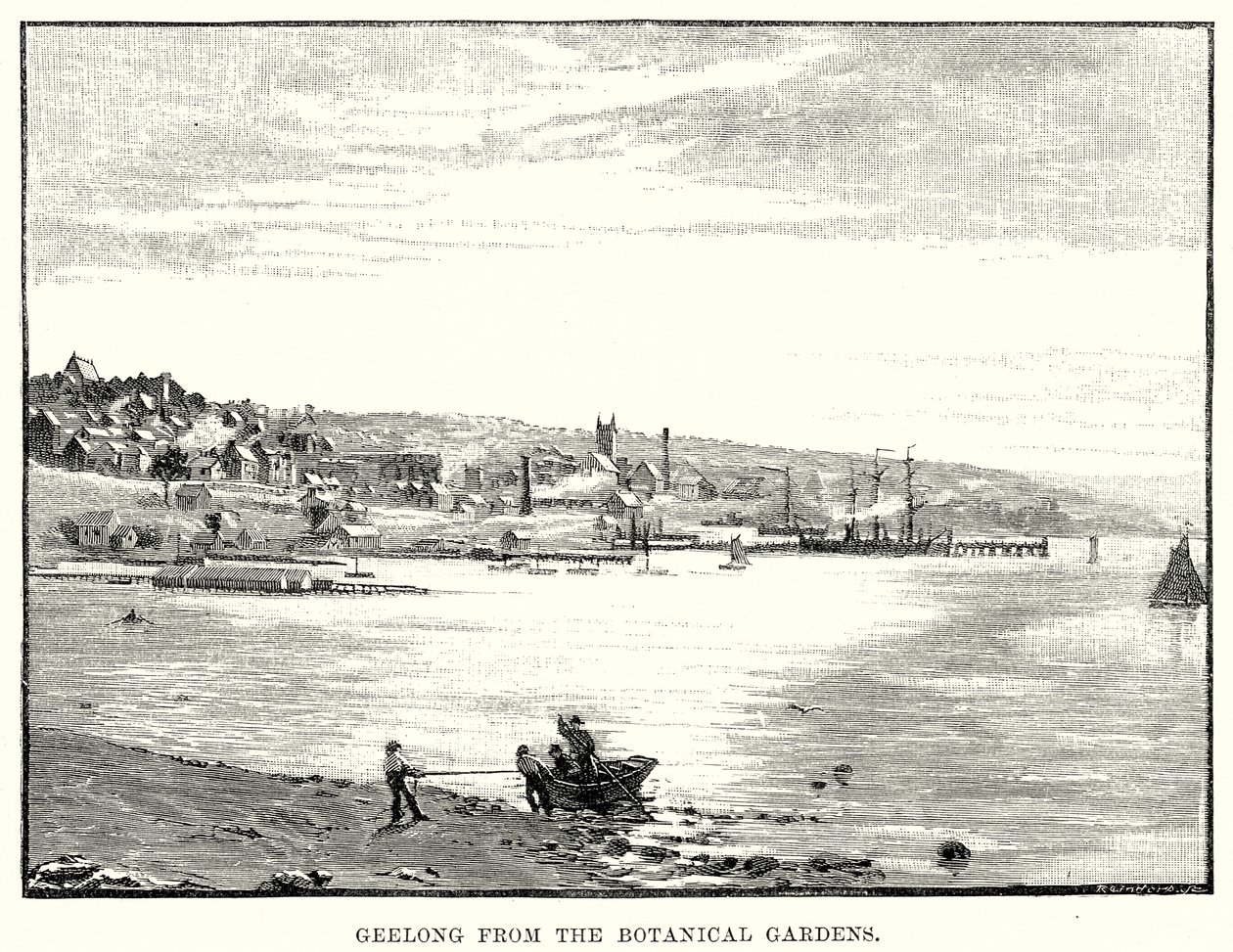 Geelong depuis les jardins botaniques (gravure) - English School