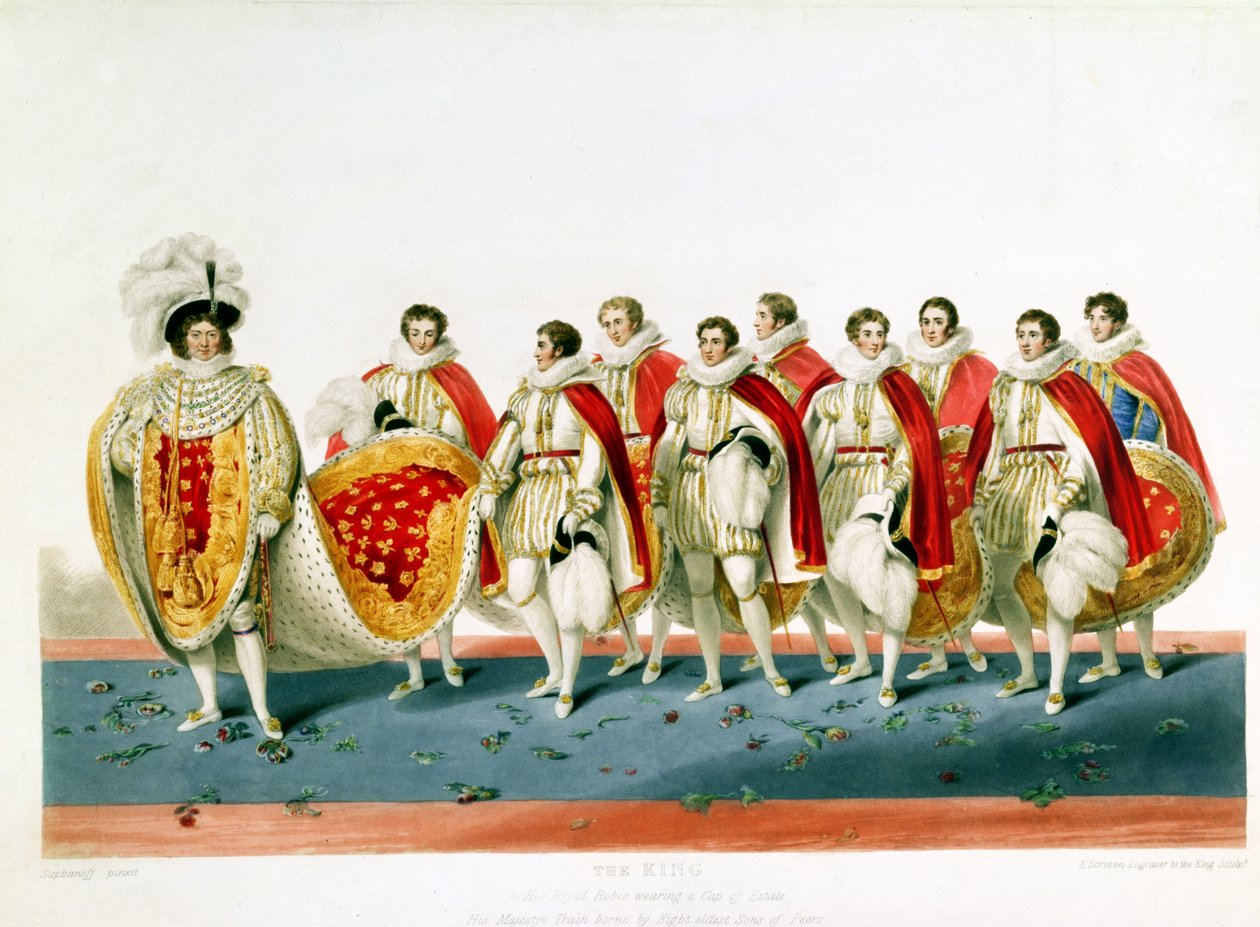 George IV en robes de couronnement portant un bonnet d