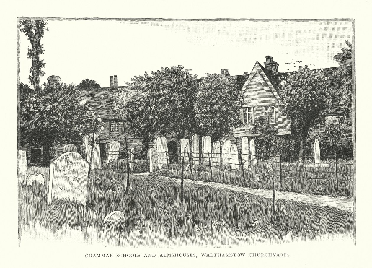 Grammar Schools and Almshouses, Walthamstow Churchyard (gravure) - English School