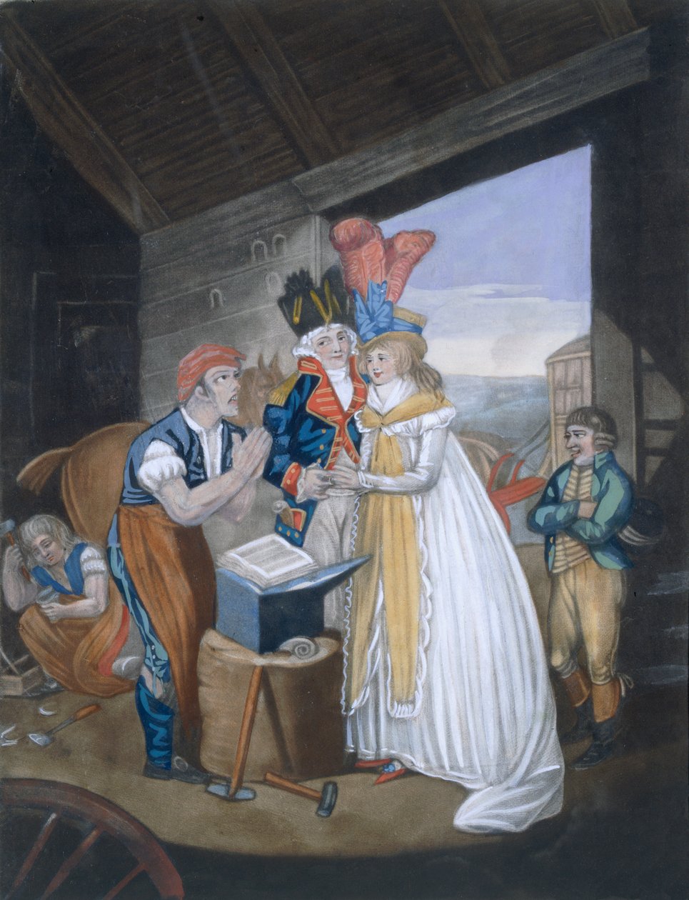 Gretna Green, ou le mariage à chaud, pub. Par Aurrie & Whittle, 1794 - English School