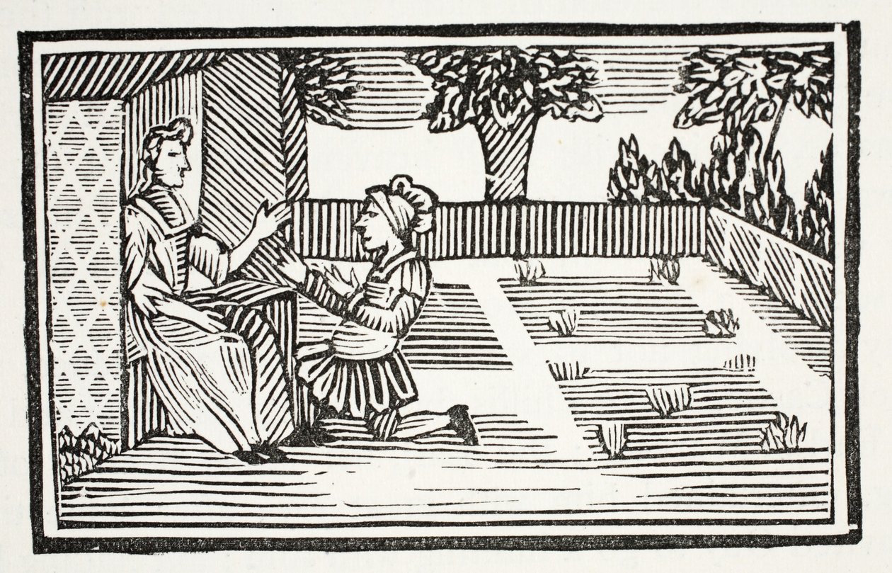 Guy courtise la belle Phillis, illustration de Chap-books du XVIIIe siècle par John Ashton, pub. 1882 - English School