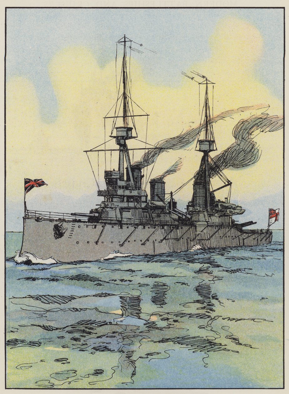 HMS Indomitable (lithographie couleur) - English School