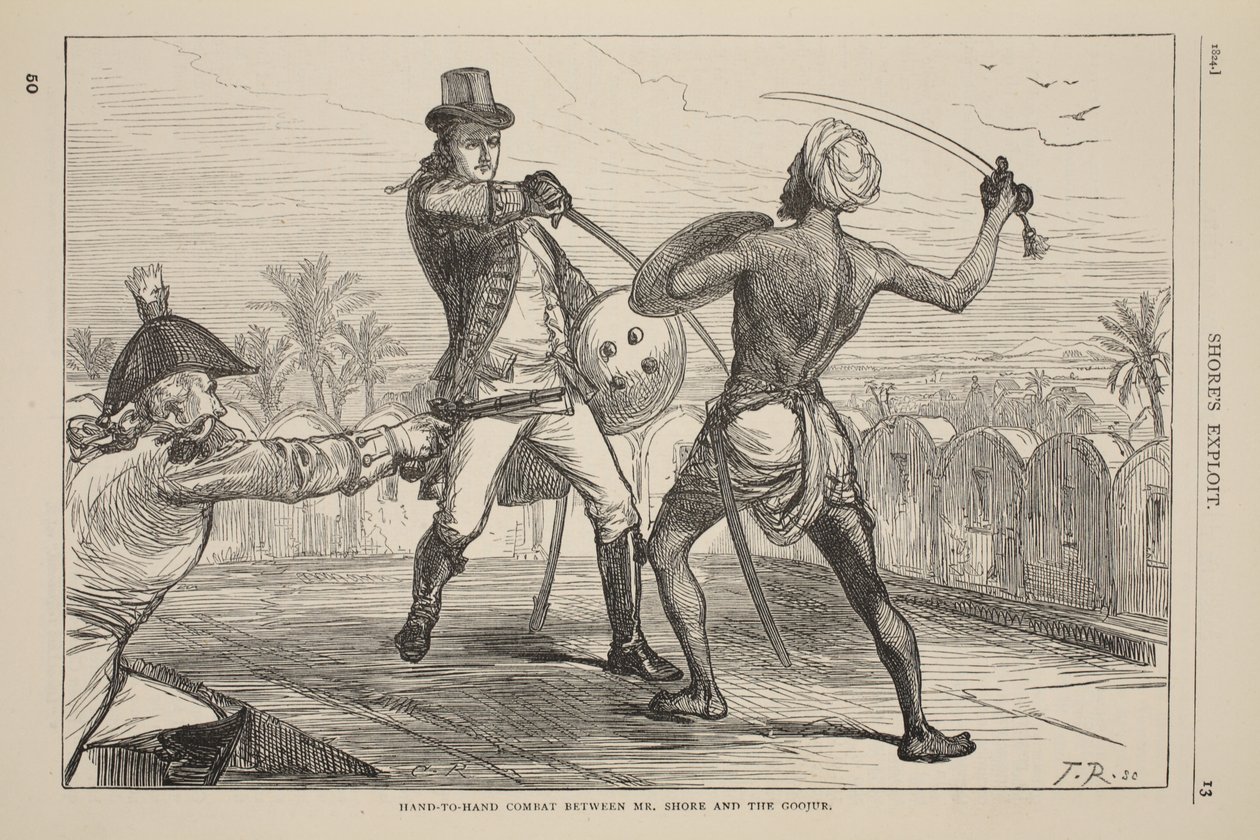 Combat corps à corps entre M. Shore et le Goojur, illustration de Cassells Illustrated History of England - English School