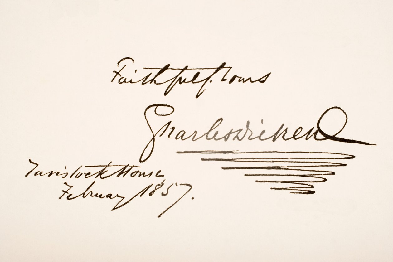 Écriture et signature de Charles Dickens, 1857 - English School
