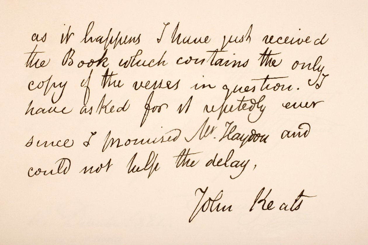 Écriture et signature de John Keats - English School