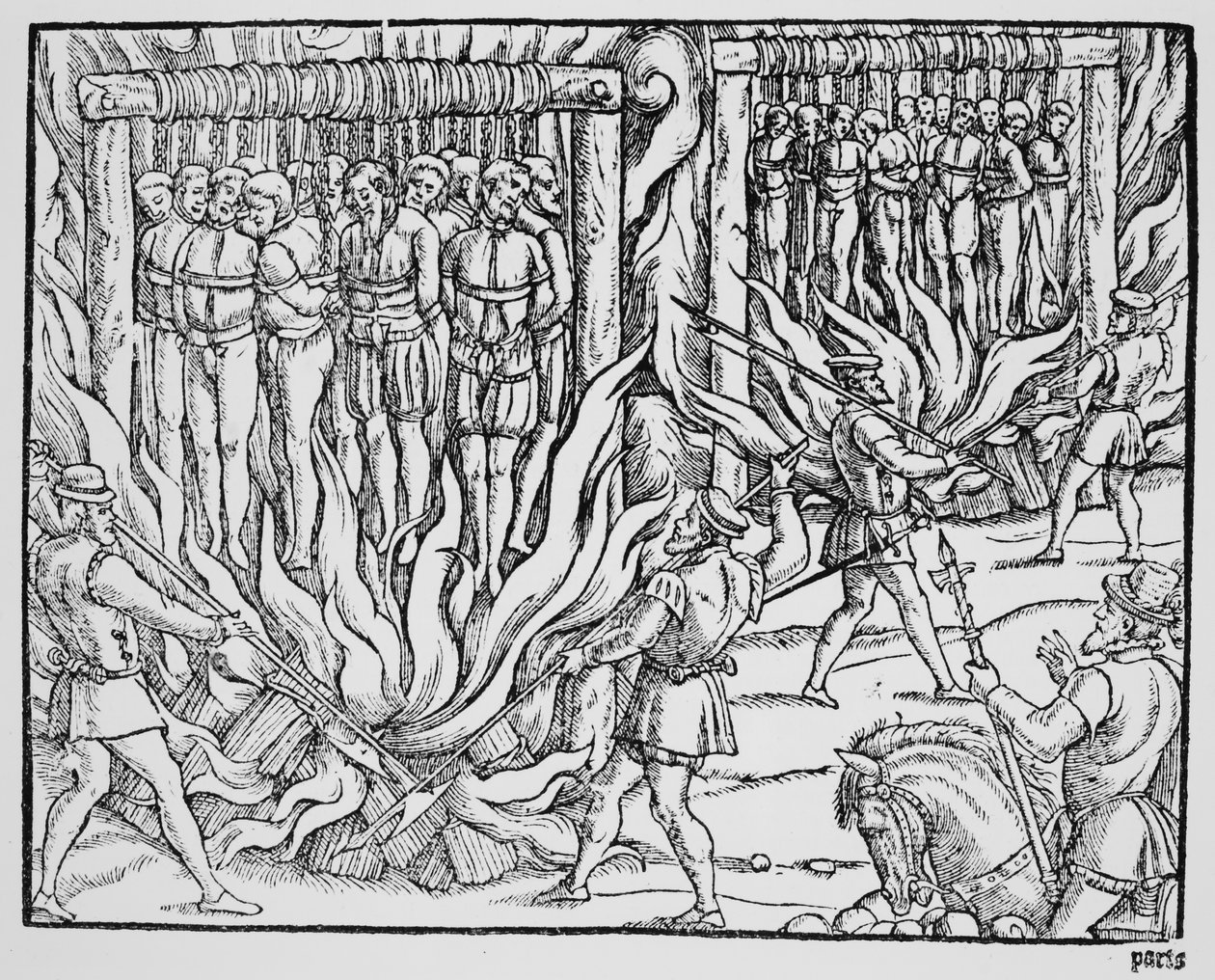 Pendaison et brûlage de diverses personnes dans la première année du règne de Henri V (gravure) - English School