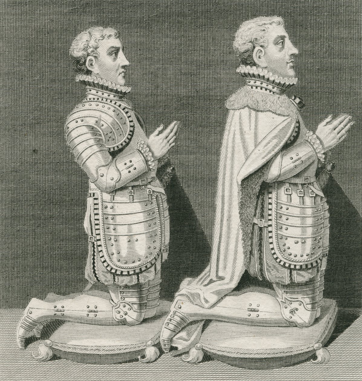 Henry Stuart, Lord Darnley et son frère Charles Stuart, Comte de Lennox, agenouillés devant la tombe de leur mère à l