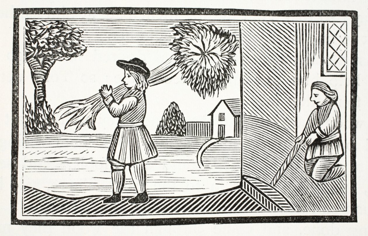 Comment la grande force de Tom Hickathrift est devenue connue, illustration de Chap-books du XVIIIe siècle par John Ashton, pub. 1882 - English School