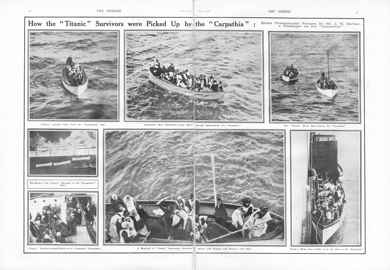 Comment les survivants du Titanic ont été récupérés par le Carpathia, de The Sphere, 04 mai 1912 - English School