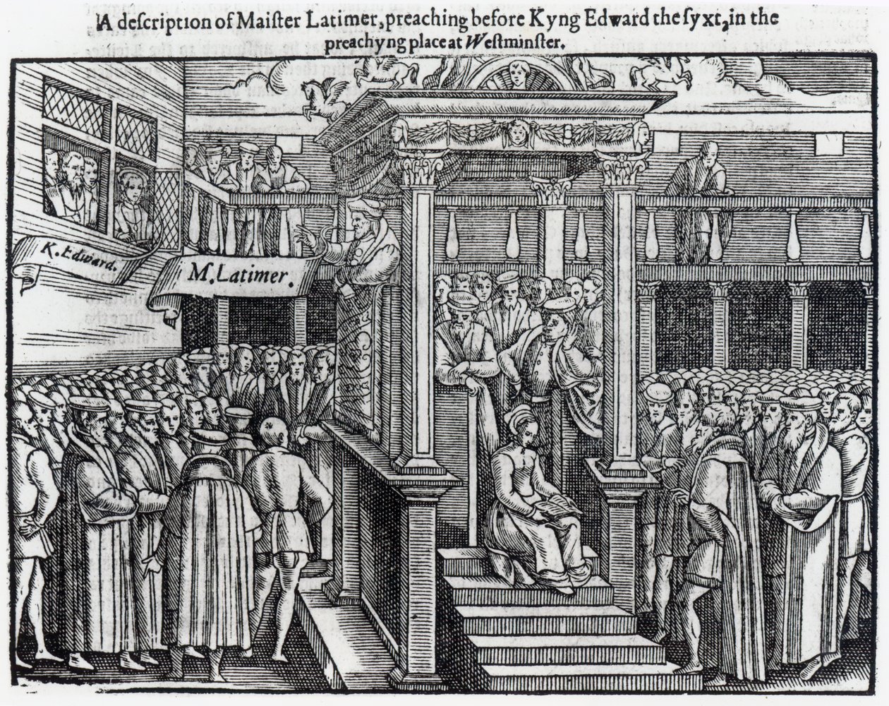 Hugh Latimer (c.1485-1555) Prêchant devant le Roi Édouard VI (1537-53) à Westminster en 1547, de 