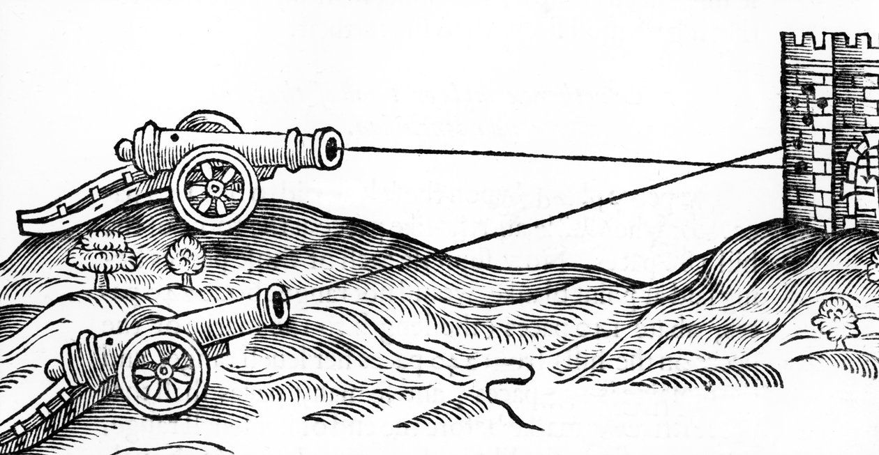 Illustration du tir de canon dans The Art of Gunnery par Thomas Smith (fl.1600-27), 1628 - English School