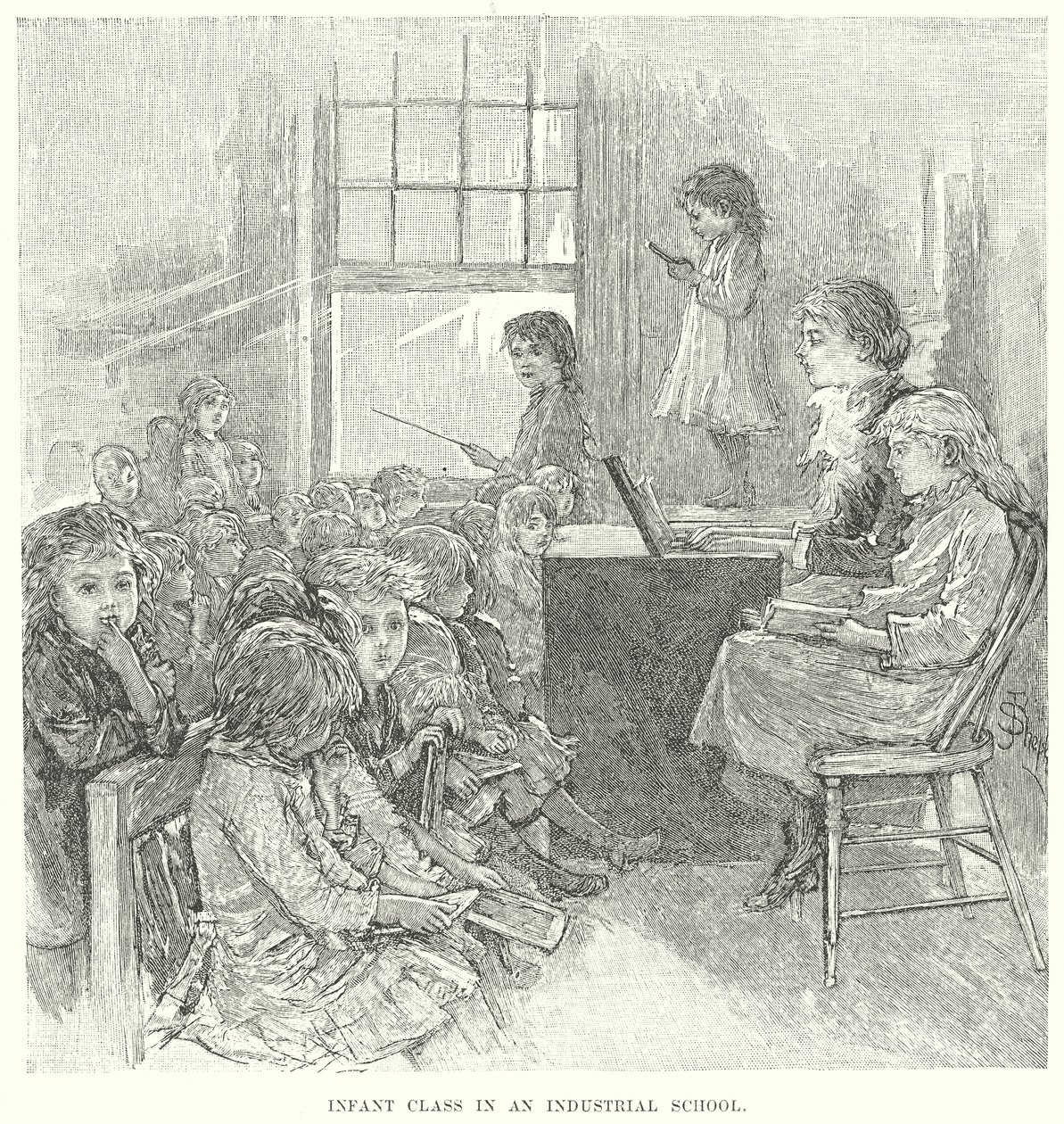 Classe enfantine dans une école industrielle (gravure) - English School