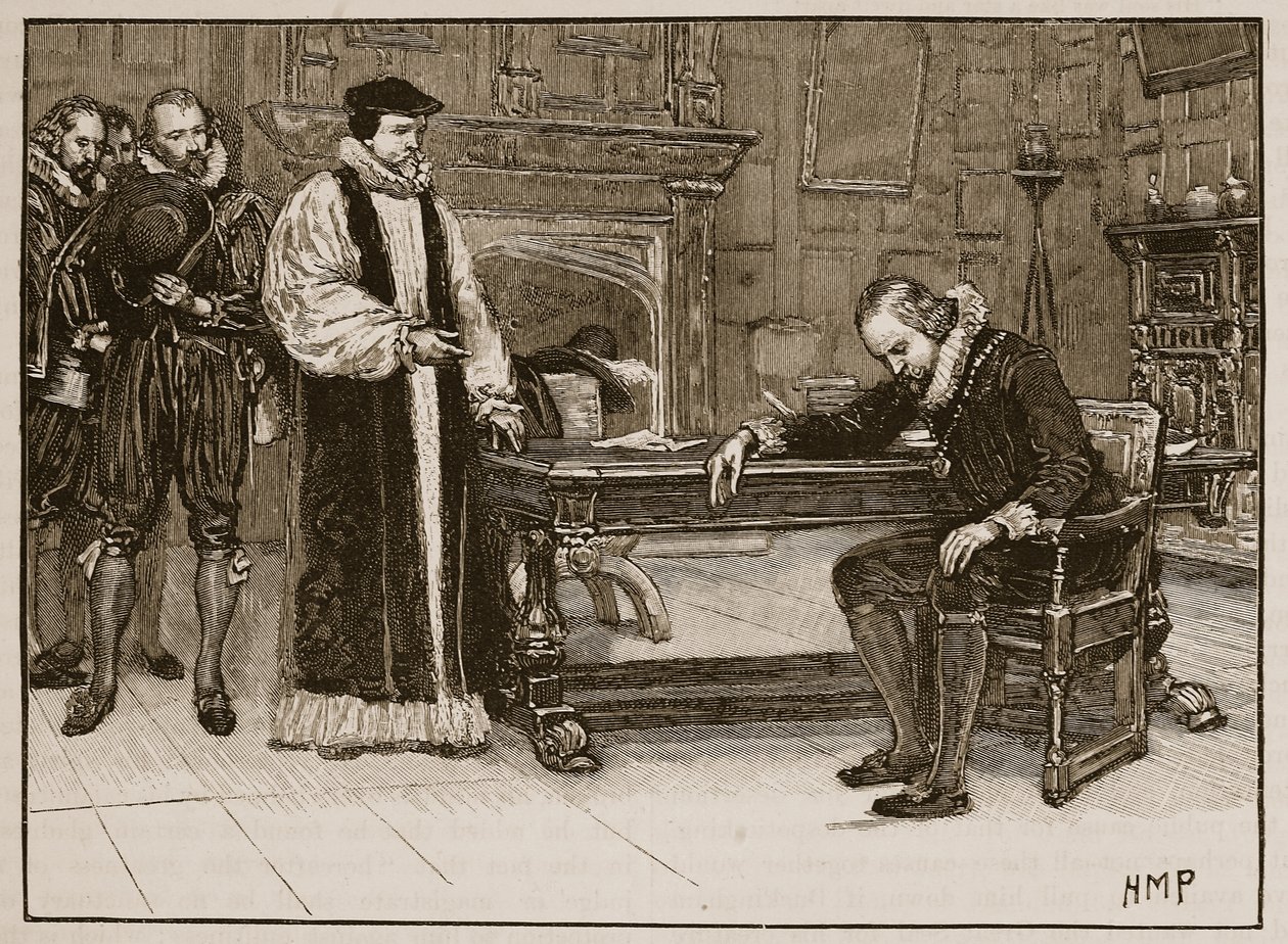 Entrevue entre Bacon et la délégation des Lords, illustration de Cassells Illustrated History of England - English School