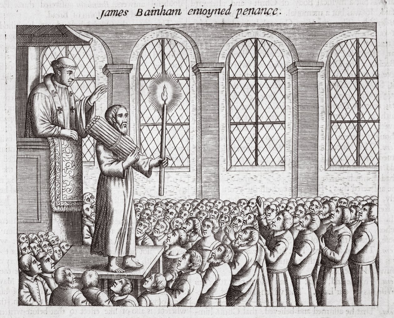 James Bainham en pénitence, illustration des Actes et Monuments de John Foxe, neuvième édition, pub. 1684 - English School