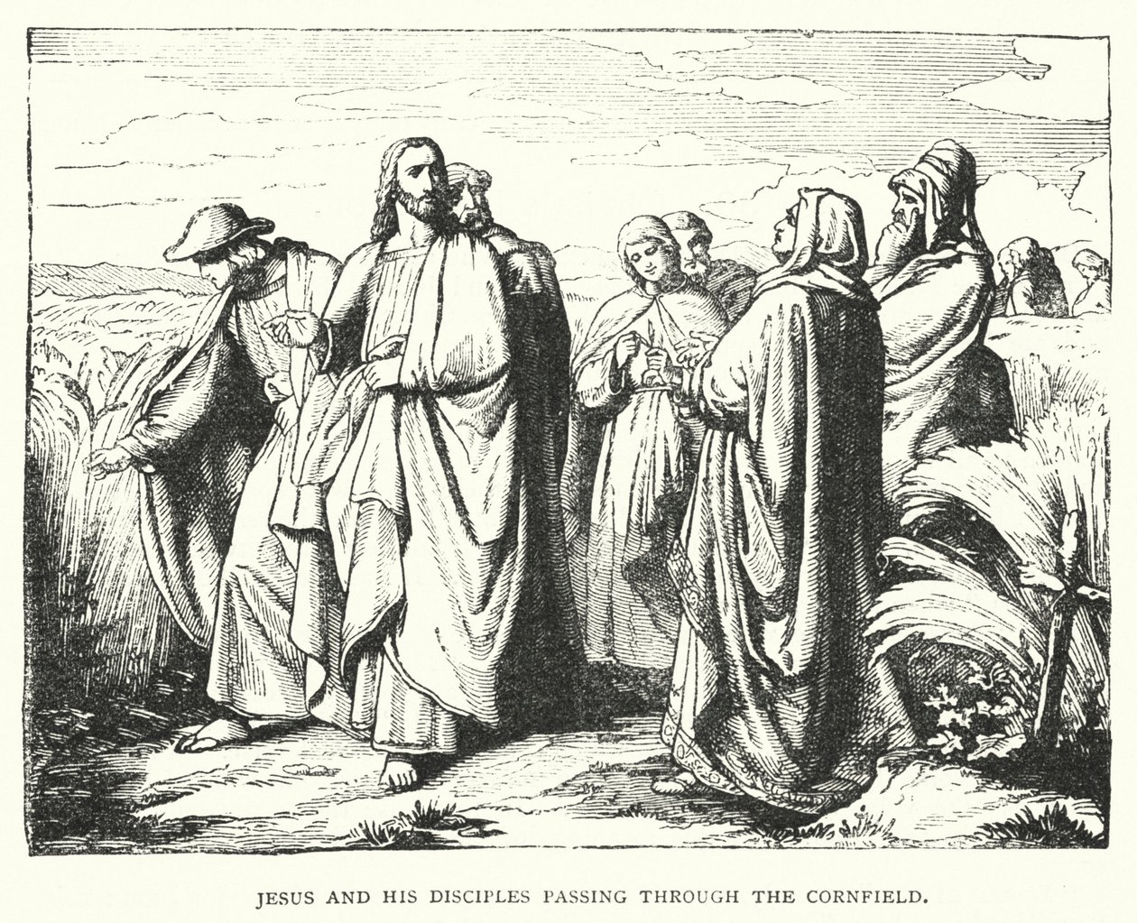Jésus et ses disciples traversant le champ de blé (gravure) - English School