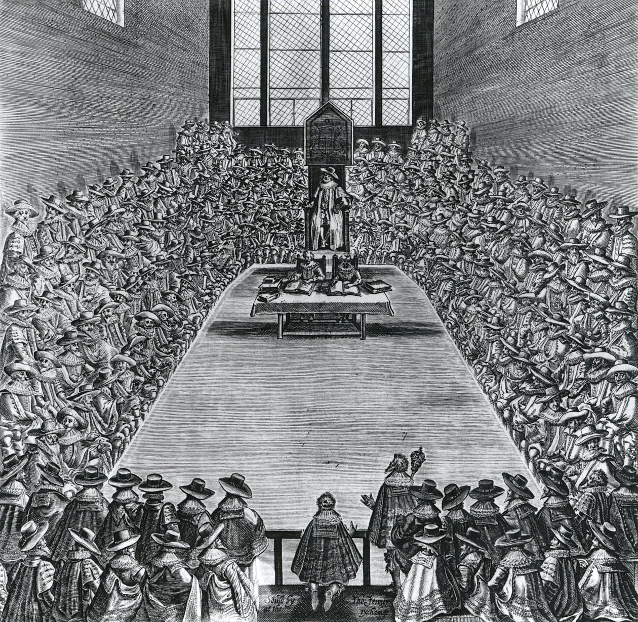 Roi Jacques Ier (1566-1625) dans les Chambres du Parlement, 1624 - English School