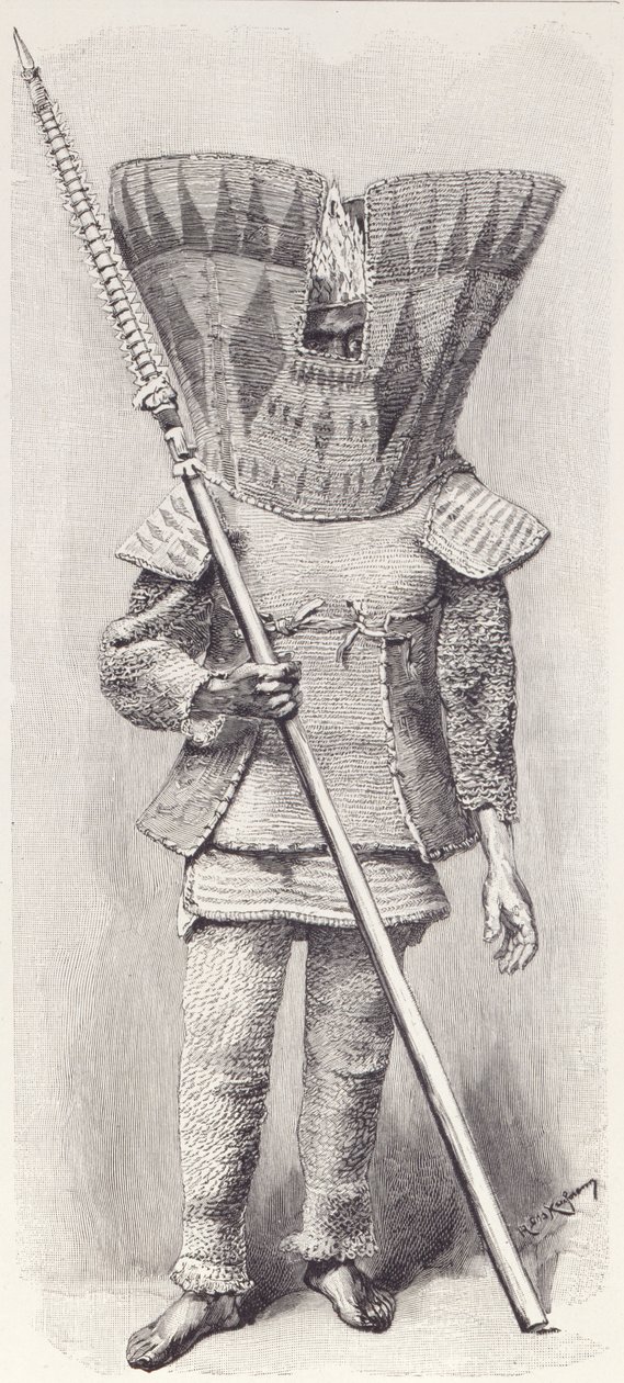 Insulaire de Kingsmill en armure complète, de The History of Mankind, Vol.1, par Prof. Friedrich Ratzel, 1896 - English School