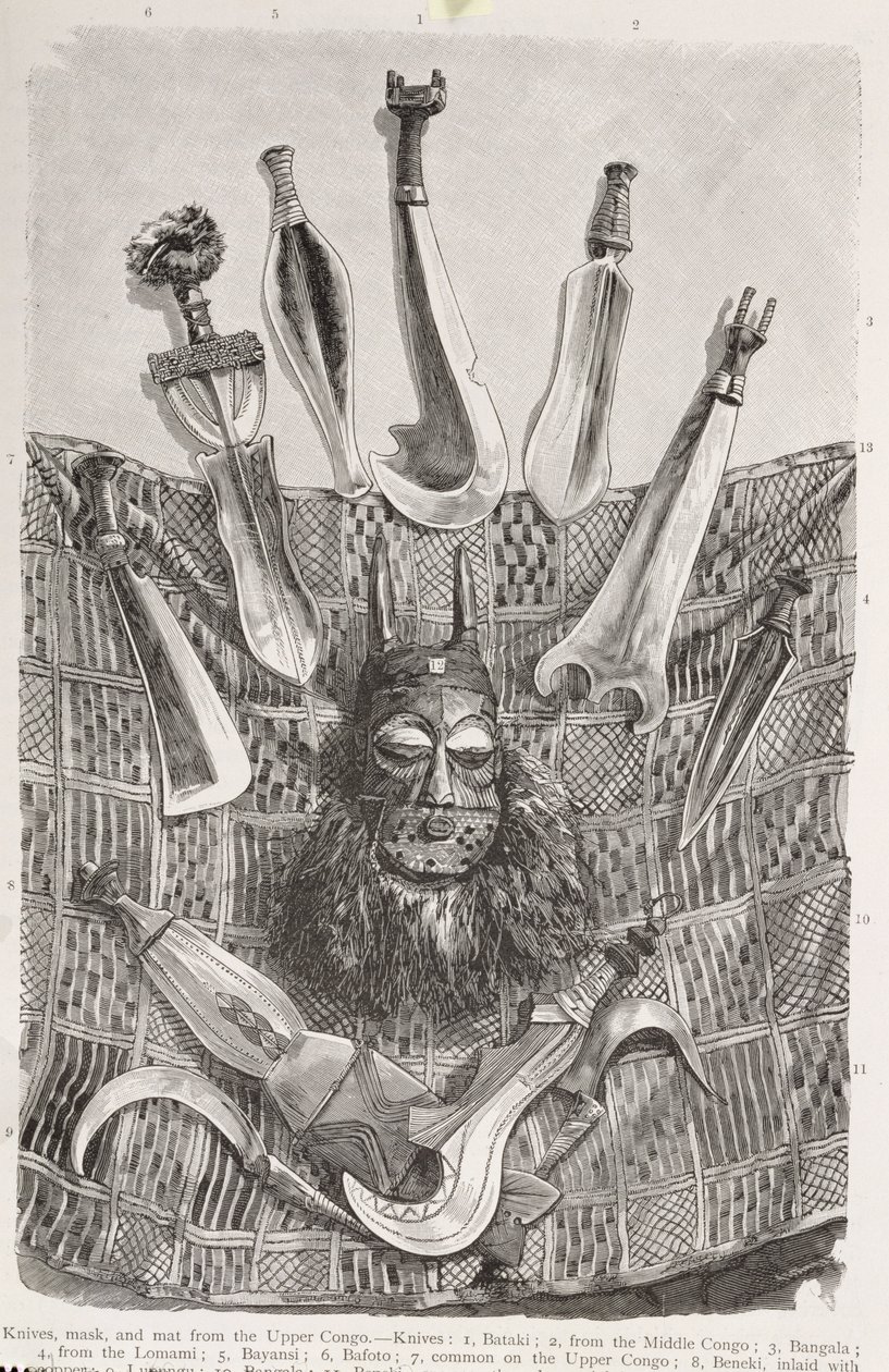 Couteaux, masque et natte du Haut Congo, de 